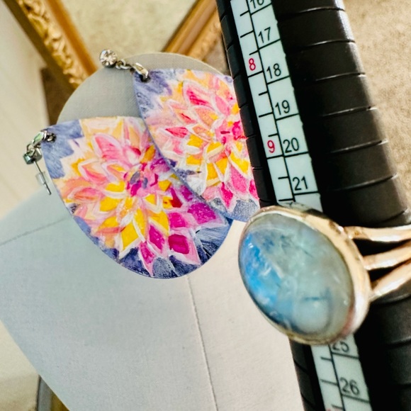 Silver Moonstone Ring & Purple Statement Earrings - Picture 4 of 17